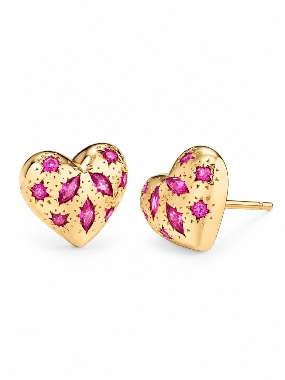 Kendra Scott Holland Gold Heart Stud Earrings in Pink Crystal.